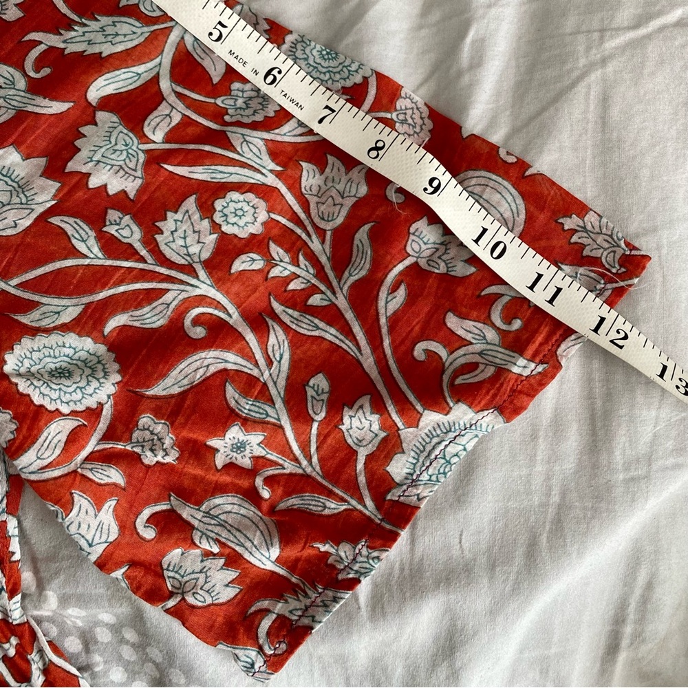 Embroidered tunic floral Asian theme orange red cream short sleeves small - Picture 6 of 7